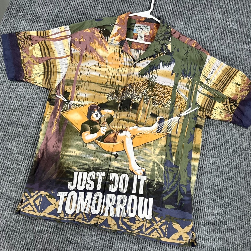 Vintage Big Dogs Graphic Shirt Mens Large Short Sleeve Button Up Relaxed